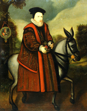 William Cecil, 1st Baron Burghley (1520-1598), Riding A Grey Mule, The Cecil Coat Of Arms Suspended od 