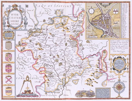 Worchestershire, engraved by Jodocus Hondius (1563-1612) from John Speed's 'Theatre of the Empire of od 