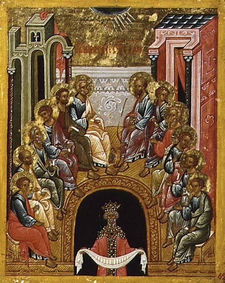 The Descent of the Holy Spirit, Russian icon from the Cathedral of St. Sophia od Novgorod School