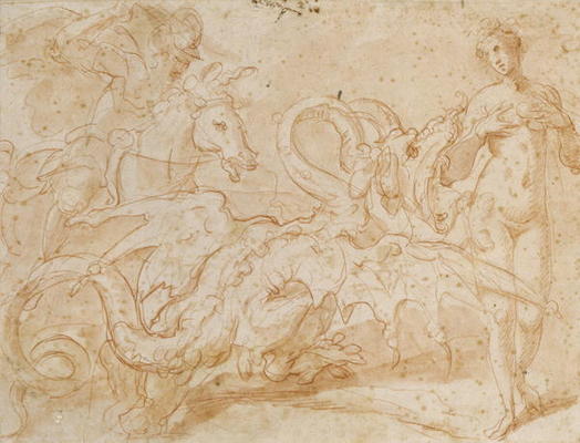 Perseus Rescues Andromeda (red chalk on paper) od or Zuccaro, Federico Zuccari