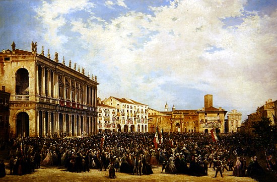 Victor Emmanuel II shows himself to the people of Vicenza from the balcony of Palazzo Chiericati od Orsola Faccioli Licata