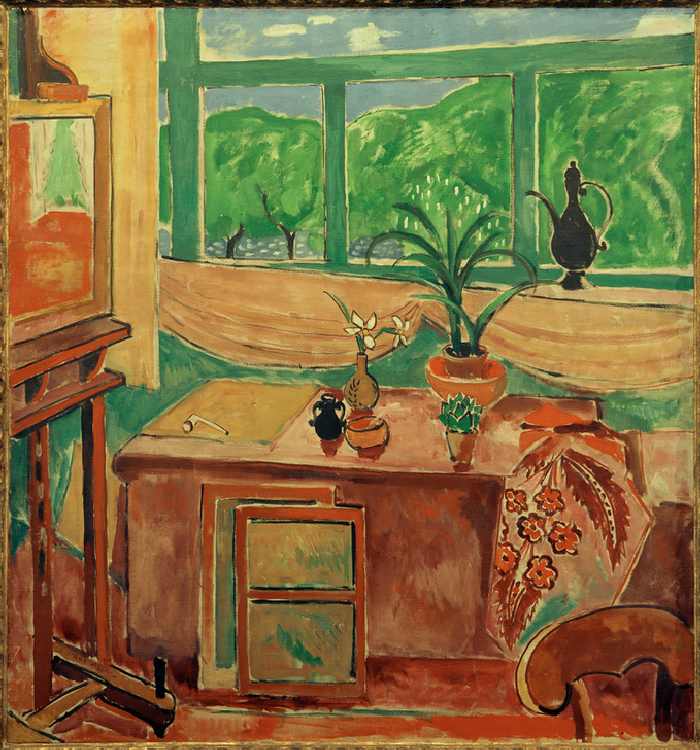 Studio still-life with iris and many– paned window od Oskar Moll