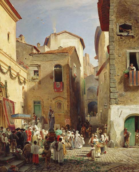 Festival of Our Lady at Gennazzano, Italy od Oswald Achenbach
