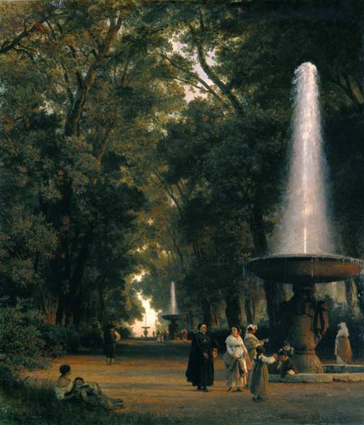 Parklandschaft mit Springbrunnen. od Oswald Achenbach