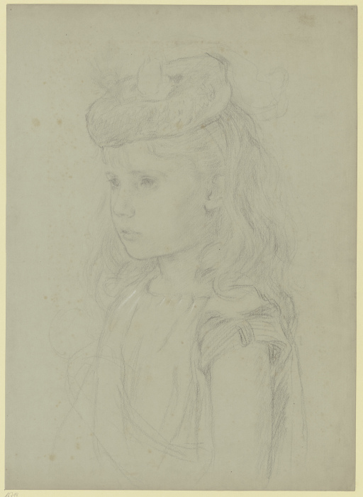 Brustbild eines Mädchens mit Hut, nach links od Otto Scholderer