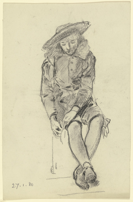 Sitzender Knabe in historischer Tracht aus der "Vorbereitung zum Kostümball", Variante od Otto Scholderer