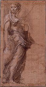 Stationary woman with lamb. od Parmigianino