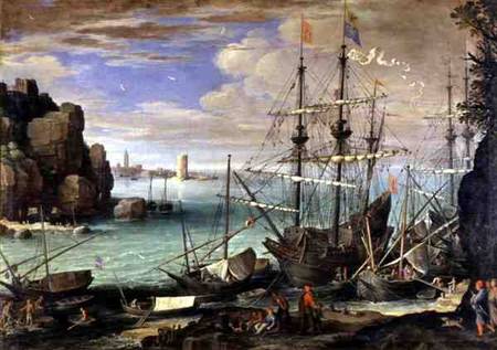 Scene of a Sea Port od Paul Brill or Bril