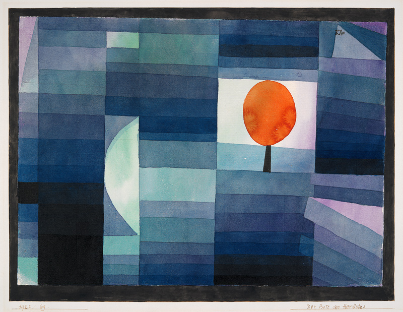 Der Bote des Herbstes (grün/violette Stufung mit orange Akzent) od Paul Klee