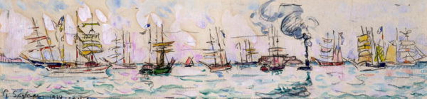 The Departure of the Fishing Trawlers to Newfoundland, 1928 (w/c on paper) od Paul Signac