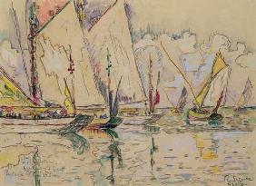 Departure of tuna boats at Groix (w/c on paper)