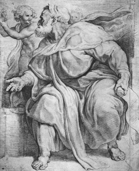 The Prophet Ezekiel, after Michangelo Buonarroti (pierre noire & red chalk on paper) od Peter Paul Rubens