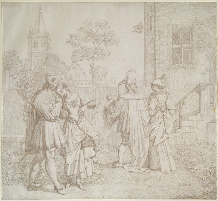 Drawing for Goethes Faust: The Stroll in the Garden od Peter von Cornelius