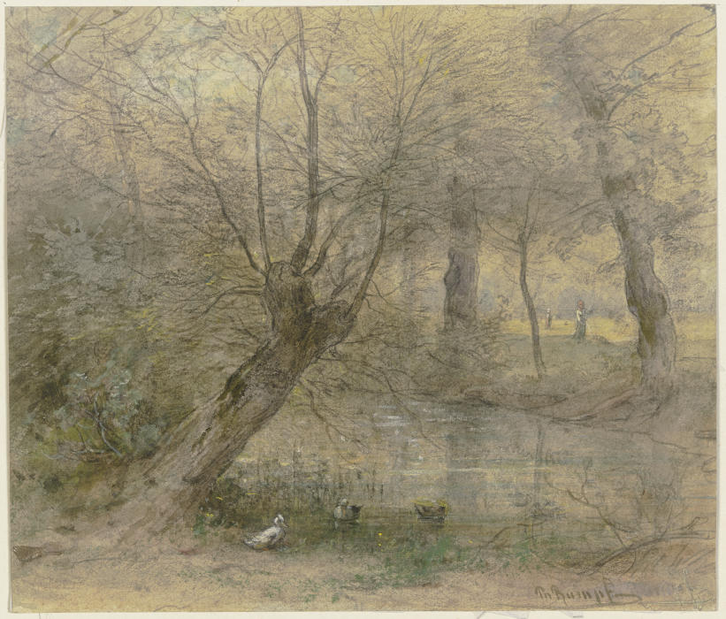 Partie von der Nied in der Nähe des Brentanoschen Parkes in Rödelheim, von Enten belebt od Philipp Rumpf