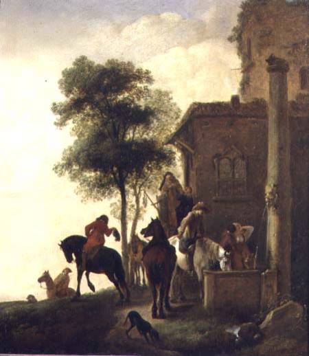 Travellers Watering Their Horses Outside an Inn od Philips Wouverman