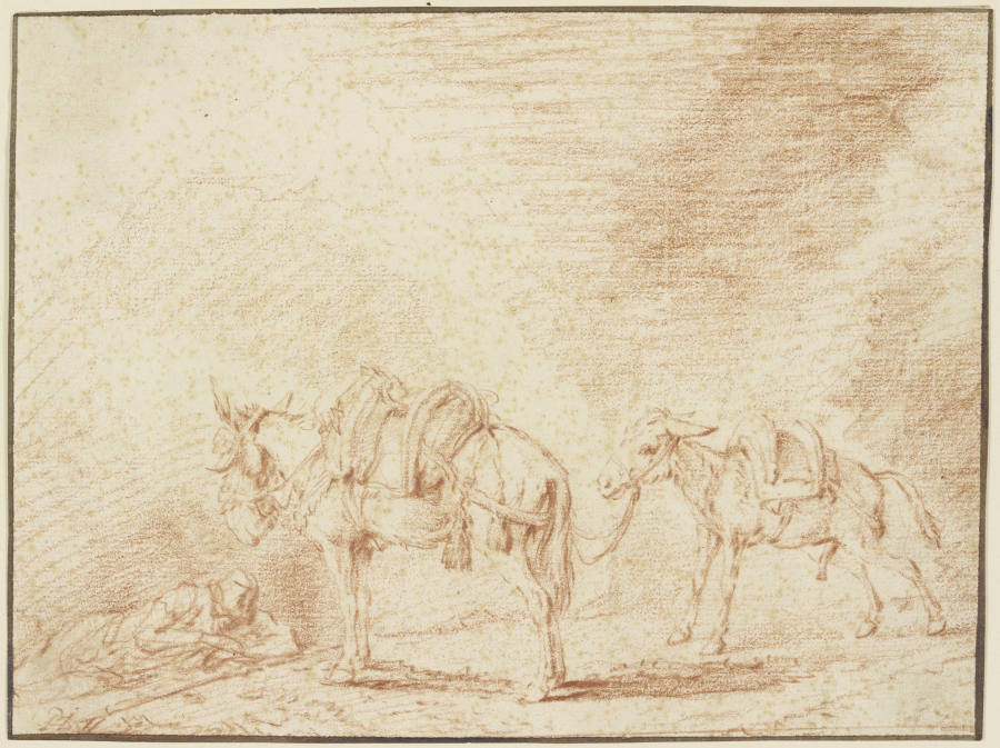 Ruhender Mann bei zwei Eseln od Philips Wouwerman