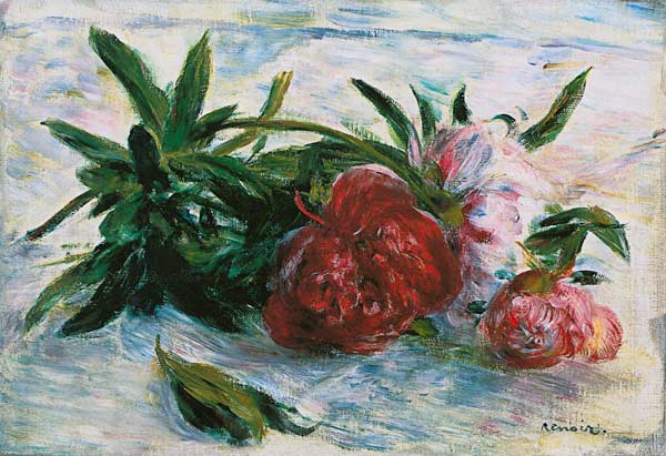 Päonien on a white tablecloth od Pierre-Auguste Renoir