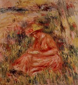 Young woman with hat in a reddish landscape. od Pierre-Auguste Renoir