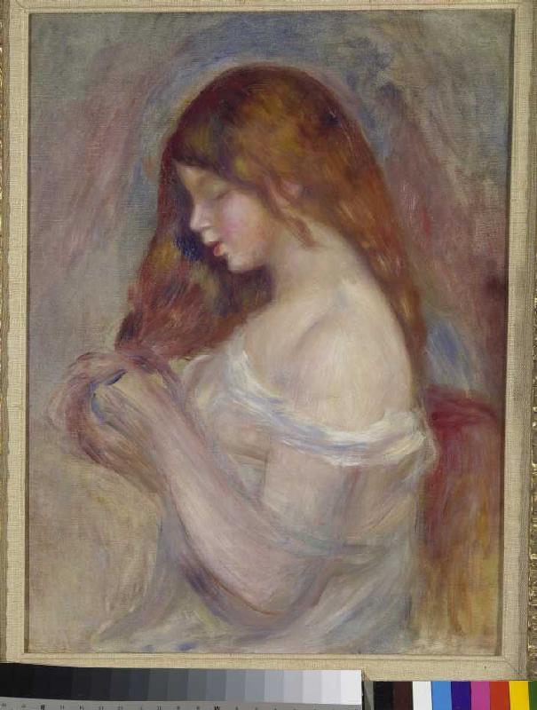 Girl, playing with his hair. od Pierre-Auguste Renoir
