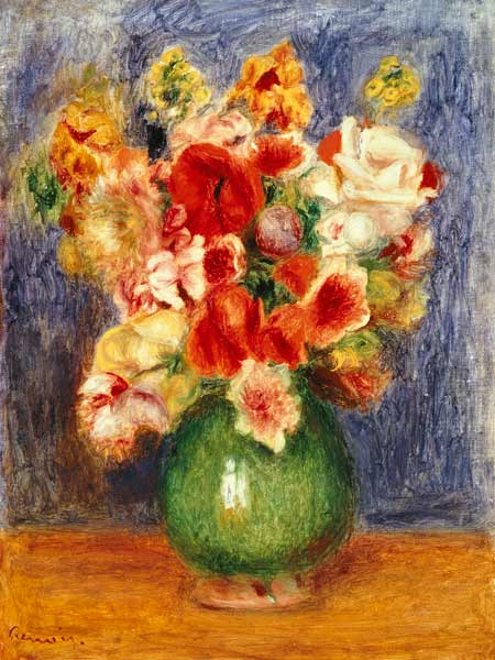 Still life with flowers in a green vase - Pierre-Auguste Renoir jako tisk  anebo olejomalba