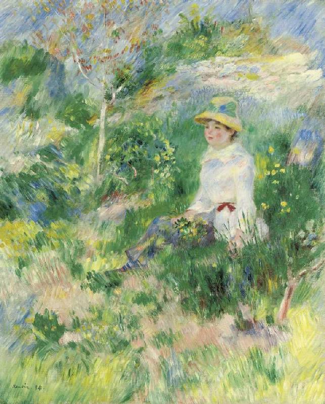 Sommer, junge Frau auf einer Blumenwiese od Pierre-Auguste Renoir