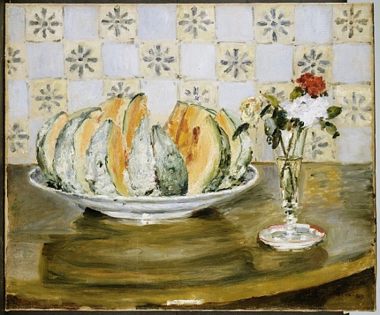 Still life of a melon and a vase of flowers, c.1872 od Pierre-Auguste Renoir