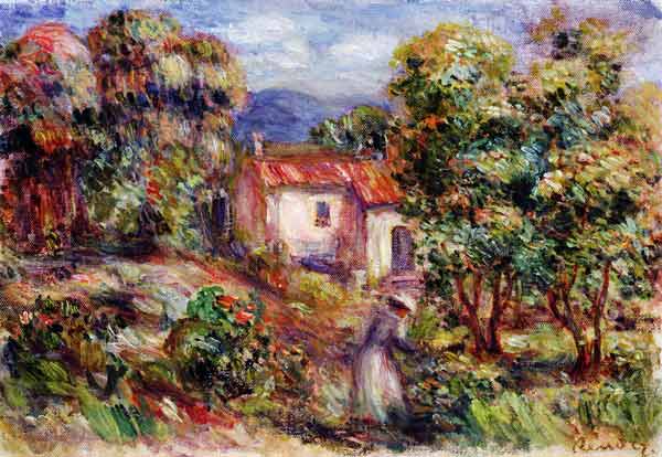 Woman picking Flowers in the Garden of Les Colettes at Cagnes od Pierre-Auguste Renoir