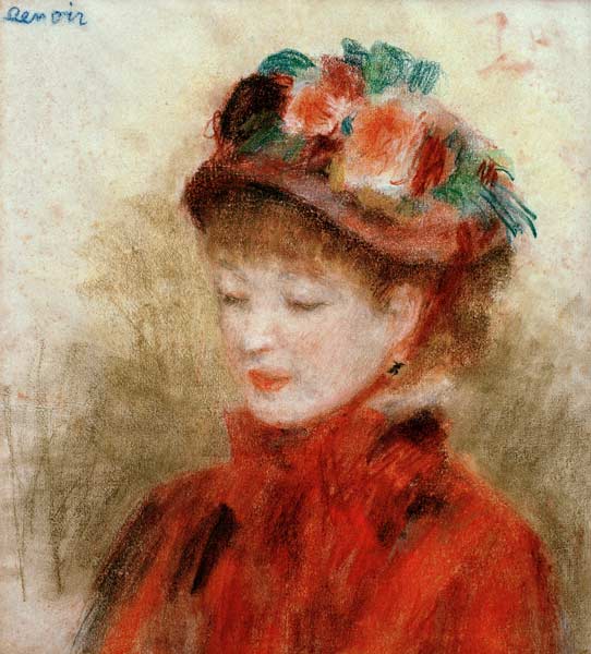 Renoir/Young woman wit.flower hat/c.1877 od Pierre-Auguste Renoir