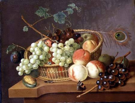 Still Life of Grapes and Peaches in a basket od Pieter Gerardus van Os