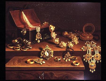 Casket of jewels on a table principally of German Origin (1600-50) od Pieter Gerritsz. van Roestraten