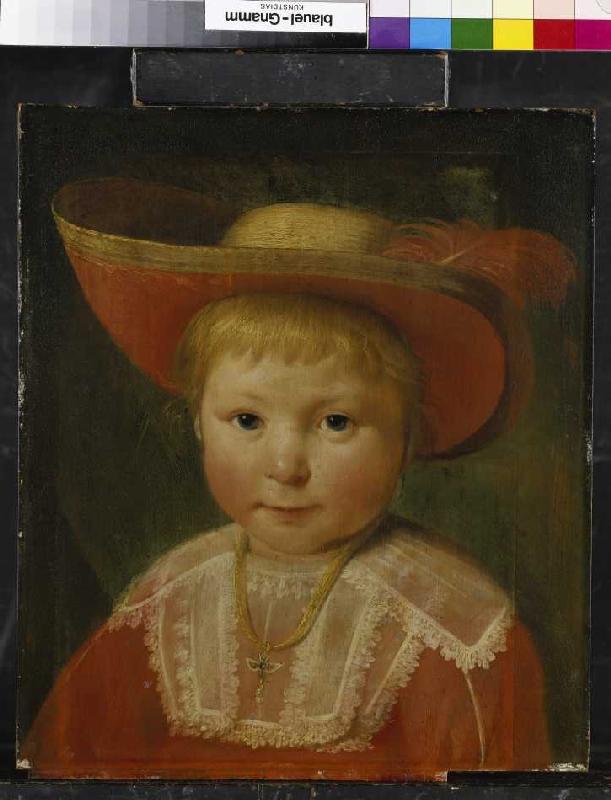 Portrait of a boy with a red fed straw hat. od Pieter Claesz Soutman
