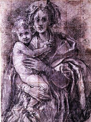 Study for The Virgin and Child with St. Joseph and John the Baptist, 1521-27 (black chalk on paper) od Pontormo,Jacopo Carucci da
