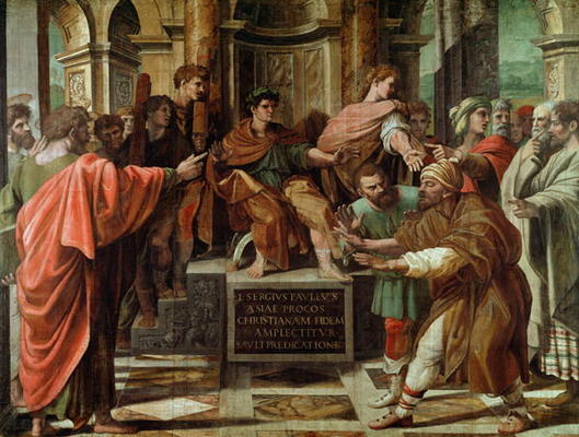 The Blinding of Elymas (cartoon for the Sistine Chapel) (PRE RESTORATION) od (Raffael) Raffaello Santi
