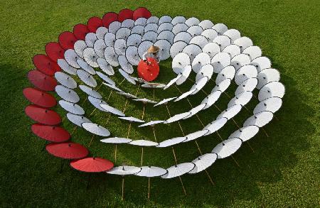 Red &amp; white umbrellas