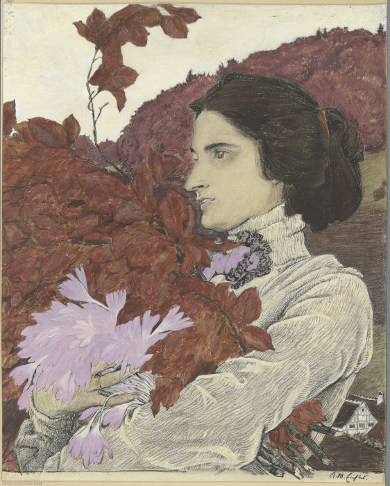 Woman with a flower bouquet od Reinhold Max Eichler