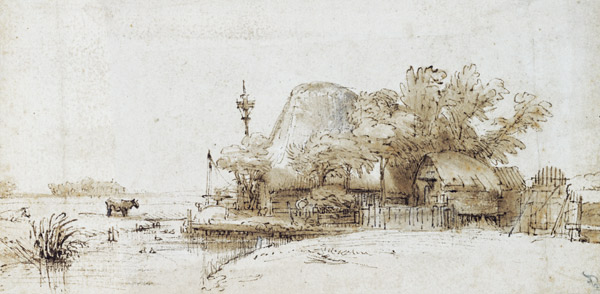 A Farmstead by a Stream od Rembrandt van Rijn