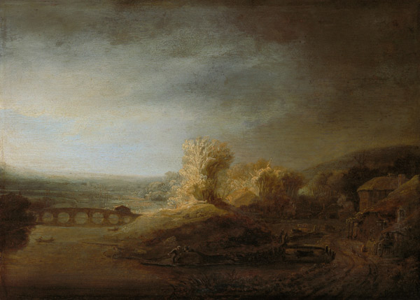 Rembrandt / Landscape with arch bridge. od Rembrandt van Rijn