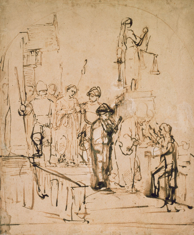 Susanna Brought to Judgement (pen & ink on paper) od Rembrandt van Rijn