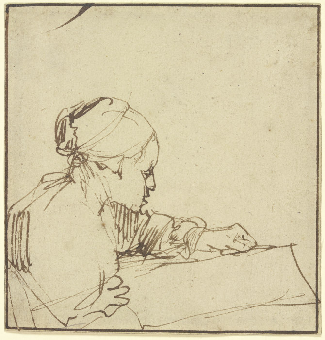Halbfigur einer im Profil nach rechts sitzenden jungen Frau, die in einem Buch liest od Rembrandt van Rijn