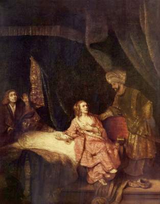 Josef and Potiphar od Rembrandt van Rijn