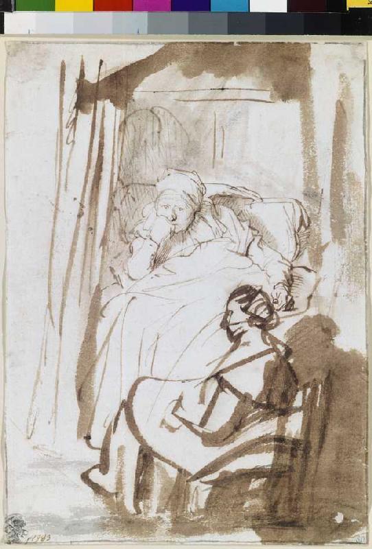 Saskia in bed with nurse od Rembrandt van Rijn