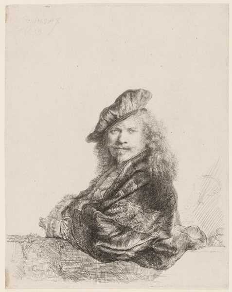 Self-Portrait leaning on a stone sill od Rembrandt van Rijn