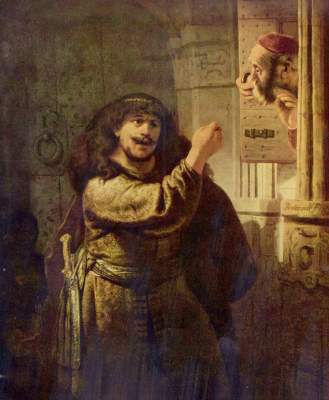 Simson threatens his father-in-law od Rembrandt van Rijn
