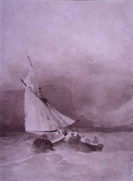 A Sailing-vessel and a Rowing-boat in rough seas off Beachy Head od Richard Parkes Bonington