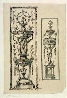 Sketched designs for ornate panels (pen & ink and wash) od Robert Adam