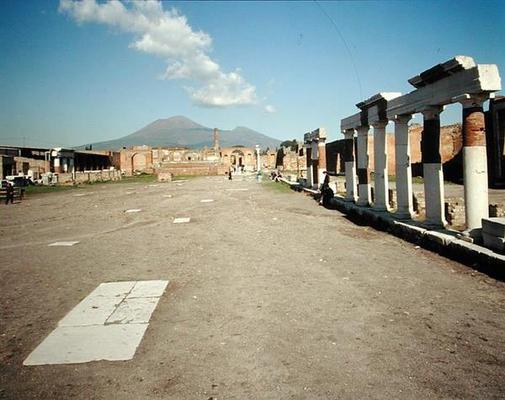 View of the Forum with Vesuvius in the background (photo) od Roman 1st century BC