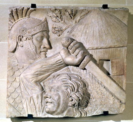 Relief depicting a Barbarian fighting a Roman legionary (stone) od Roman 2nd century AD