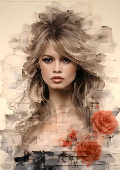 Brigitte Bardot mit Rosen Mixed Media