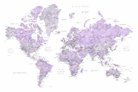 Watercolor world map with cities, Tanya