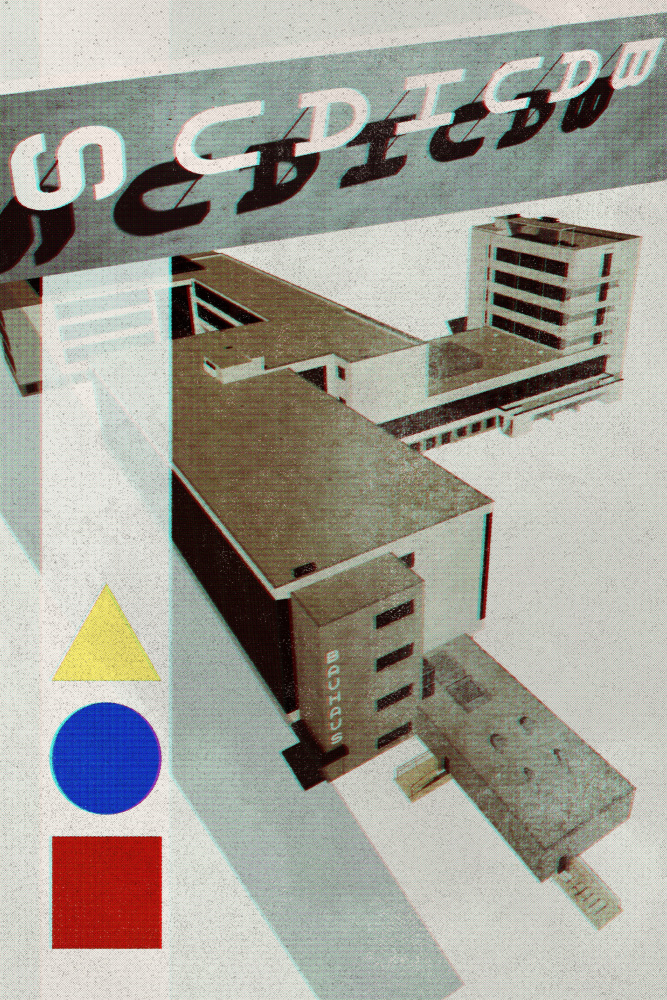 Bauhaus Dessau architecture in vintage magazine style III od Rosana Laiz Blursbyai